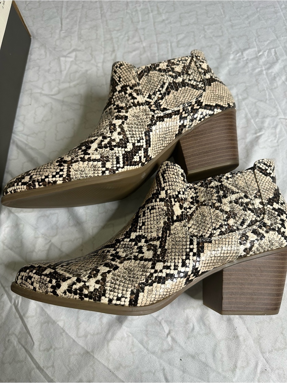 a.n.a Neutral Snake-Print Ankle Booties in Beige and Black